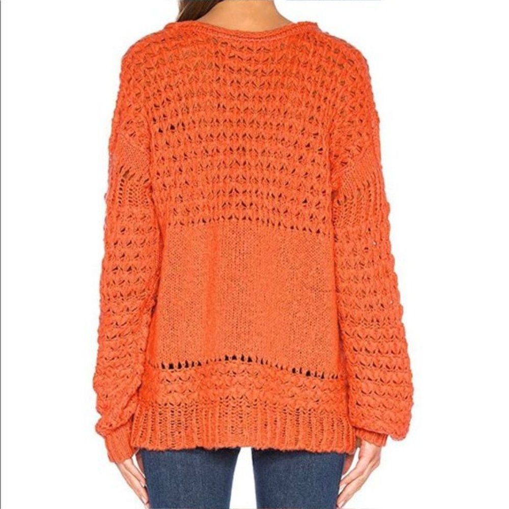 LAST CHANCE! Free People Bright Orange Loose Knit V-neck Pullover Size S